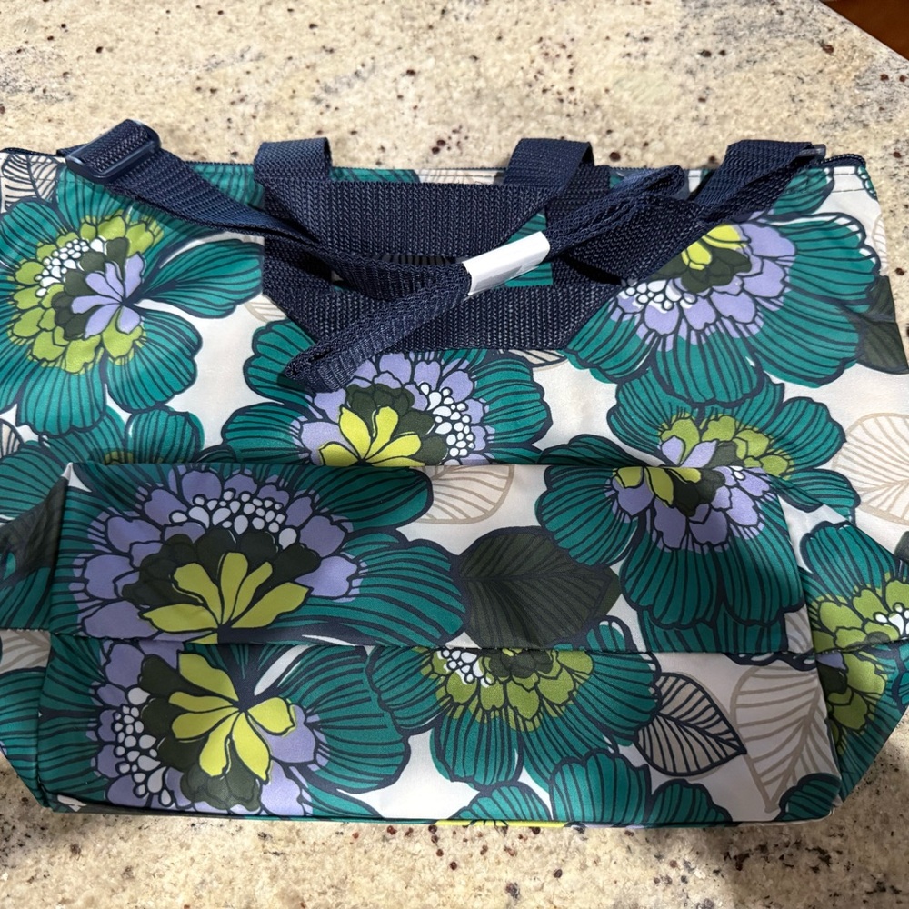 Floral Tote Bag with Navy Accents
